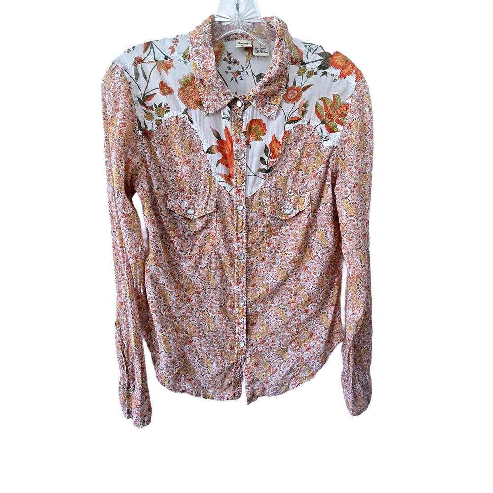 Johnny Cotton - Women's Western Style Floral Print Button-Up Blouse, Size 3